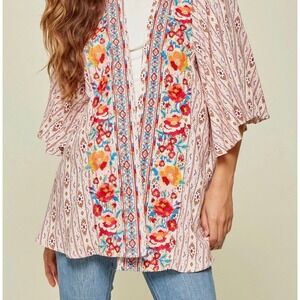 Savanna Jane Floral Embroidered Kimono Open Cardigan Western Boho Women's‎ Small